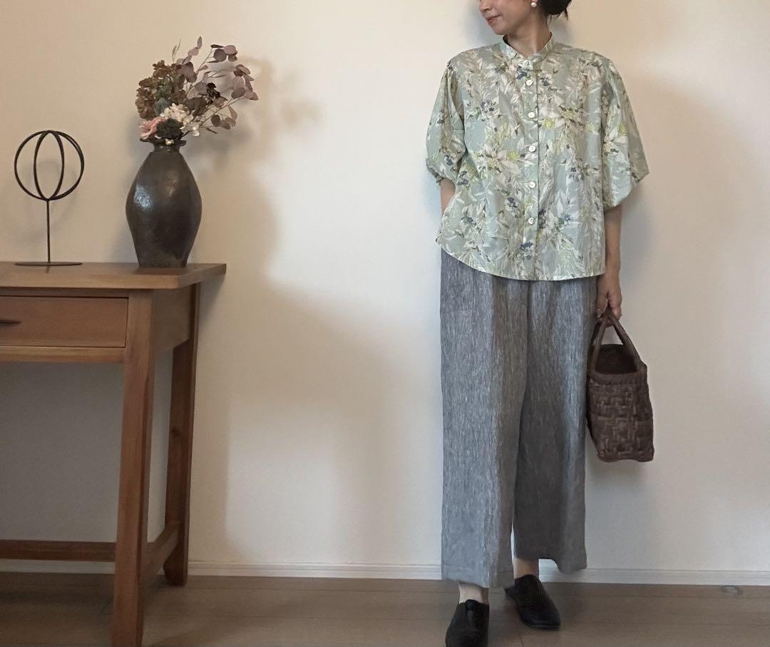 最先端 国産リネンダンガリー生地 ワイドパンツ 服作り40年の田舎町仕立 パンツ