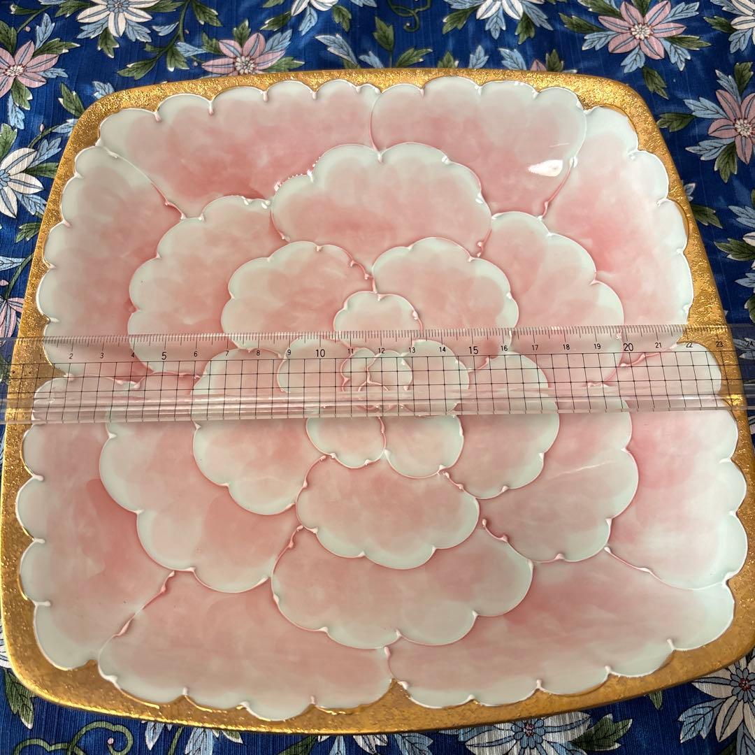 中島文山 ピンク牡丹 金彩 スクエア 未使用 中島文山 ピンク牡丹 金彩 スクエア 未使用