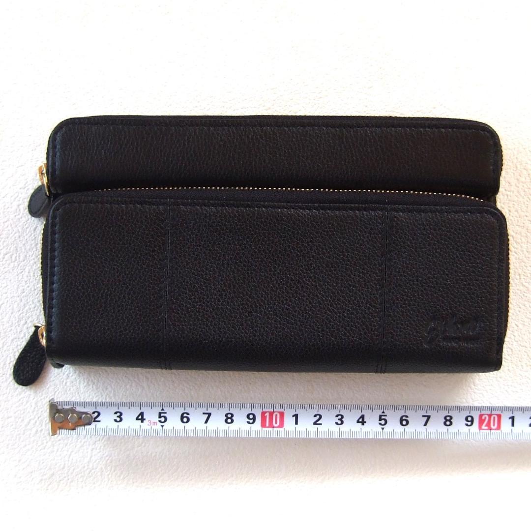 新同美品　Ethno エスノ　ハウスワイフウォレット　黒　シボ革　11 × 20
