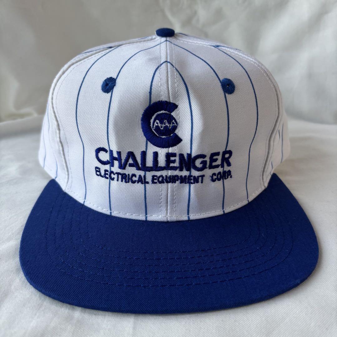 デッドストック キャップ CHALLENGER ストライプ 帽子 青 白 古着