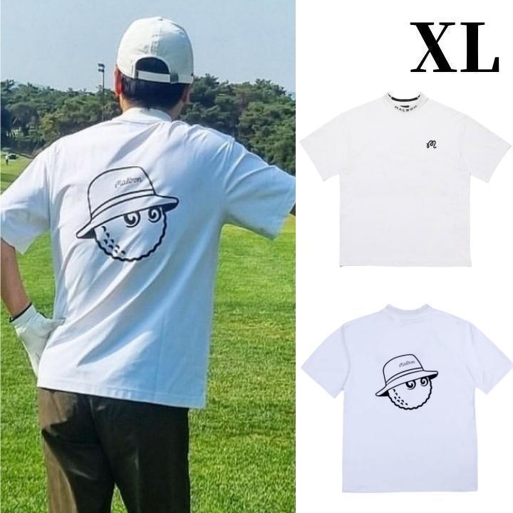 MALBON GOLF : ゴルフウェア メンズ コットン素材半袖Tシャツ 即日発送 マルボンゴルフ シャツ Malbon Golf 半袖 メンズ 白色