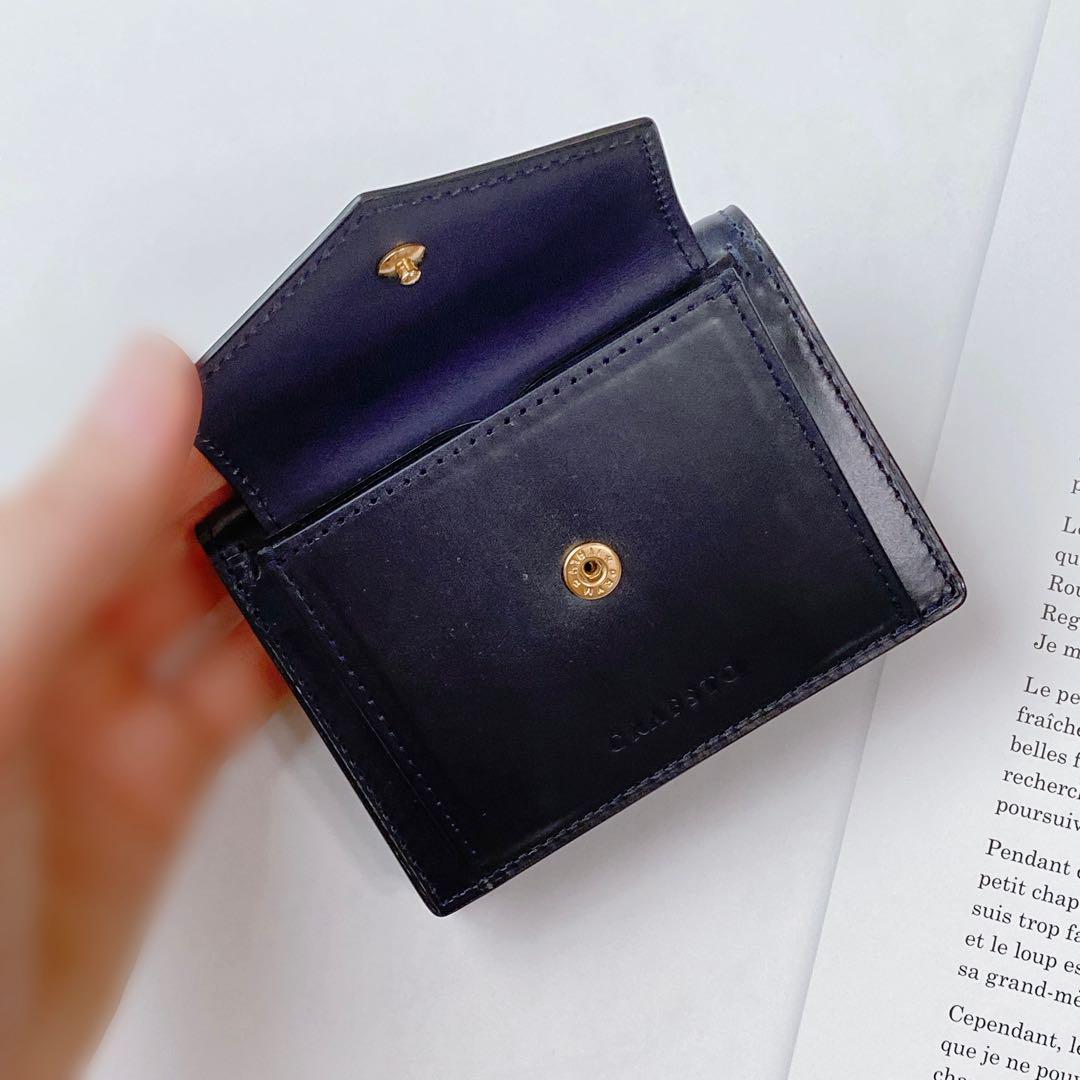 【美品】CRAFSTO 英国製ブライドルレザー三つ折り財布 ネイビー