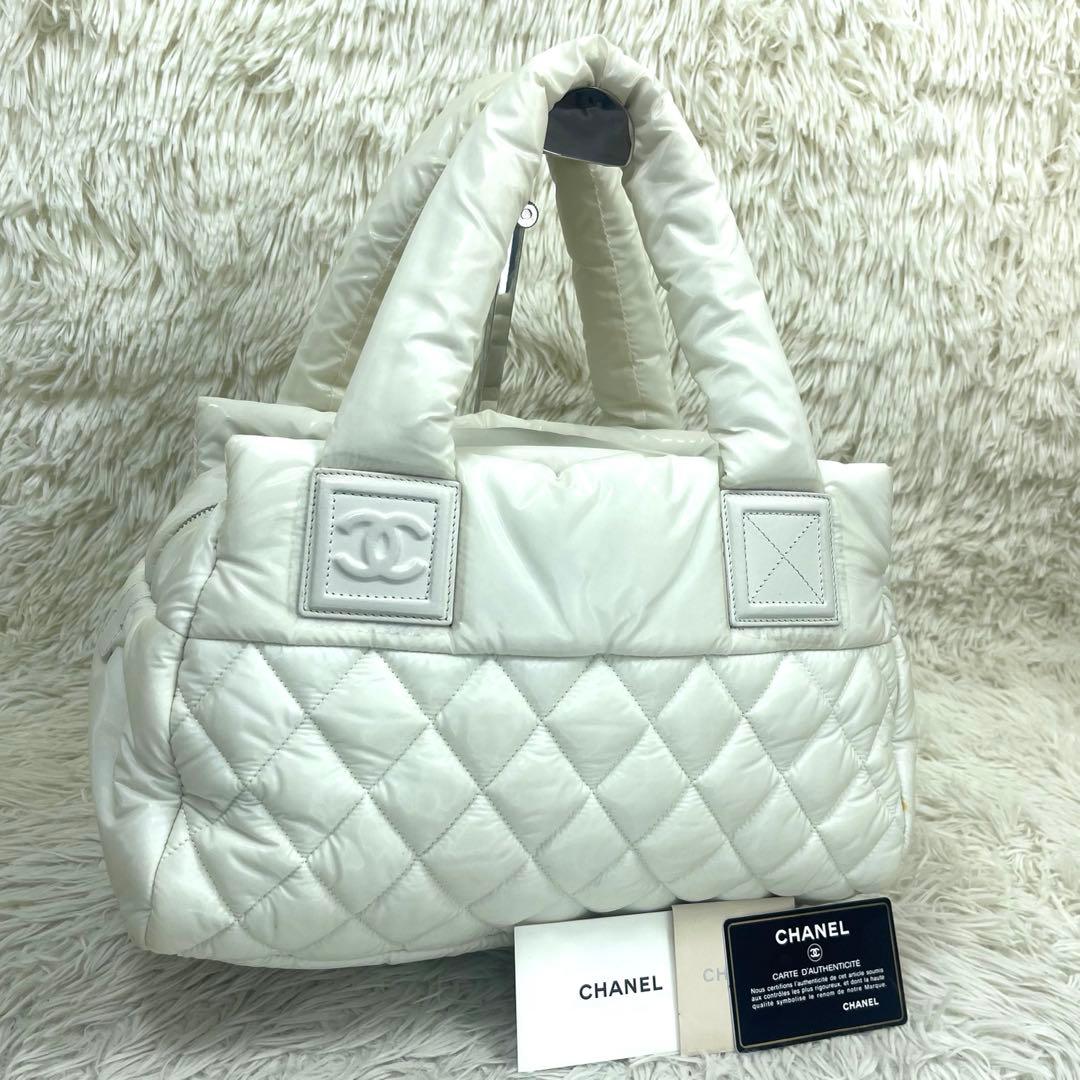 CHANEL シャネル ハンドバッグ コココクーン ナイロン ホワイト レザー