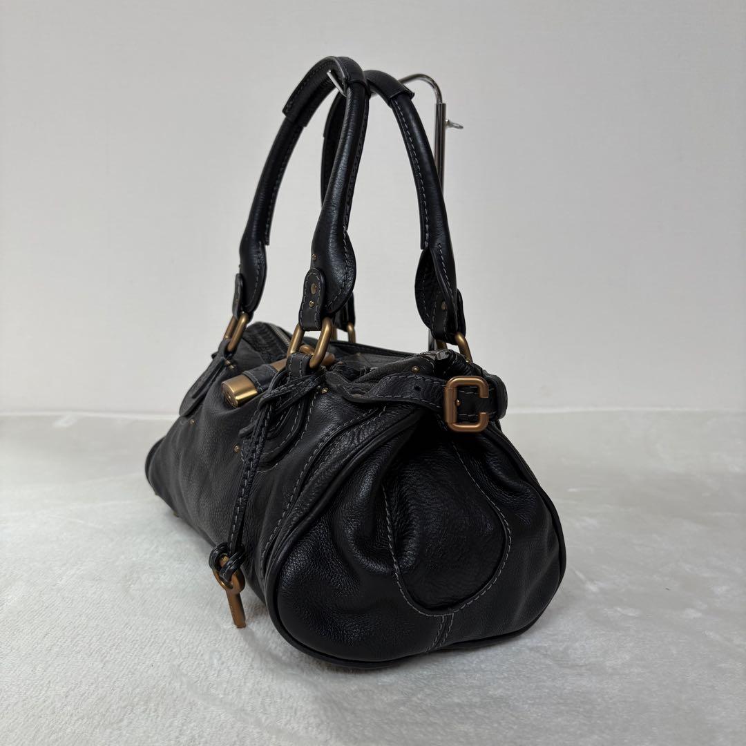 海外限定スパイク販売 カデナ付き パディントン Chloe 極美 ハンドバッグ 黒 ブラック バッグ