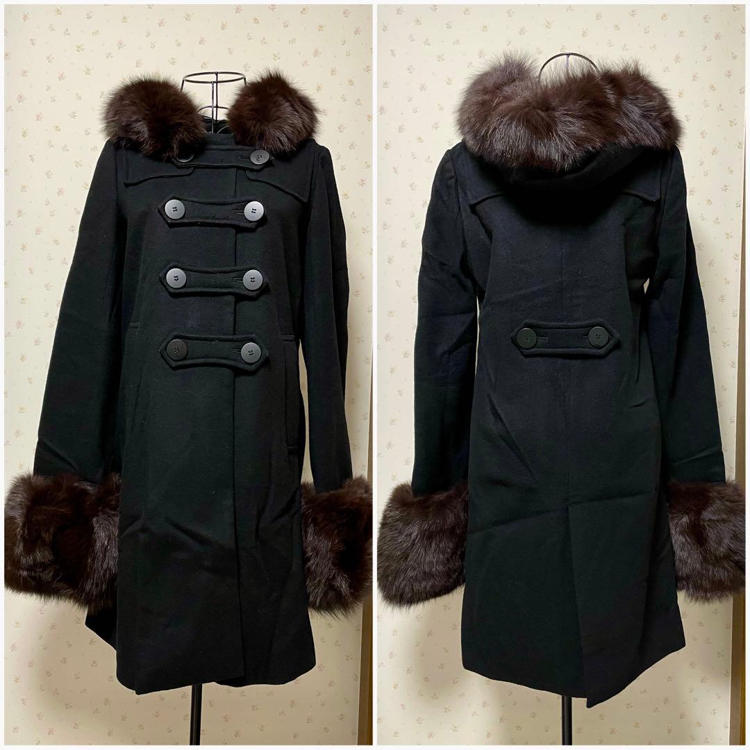 rich フォックスファー フード付きダッフルコート ロング ウールS Rich