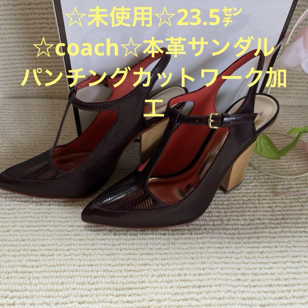 ☆未使用☆coach☆23.5㌢☆本革レザー☆カットワークサンダル☆