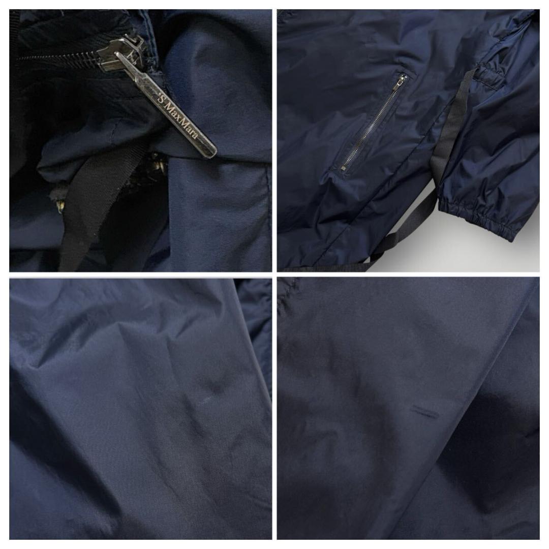 ［良品］S Max Mara ビジュー フード付き ナイロンコート ネイビー