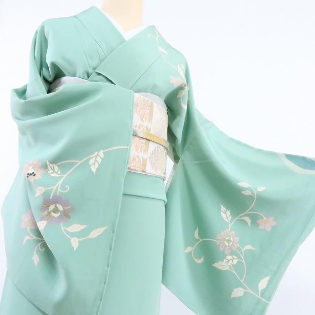 Y1736◇美品 正絹 唐花 仕付け糸付 手縫い トールサイズ 訪問着 着物