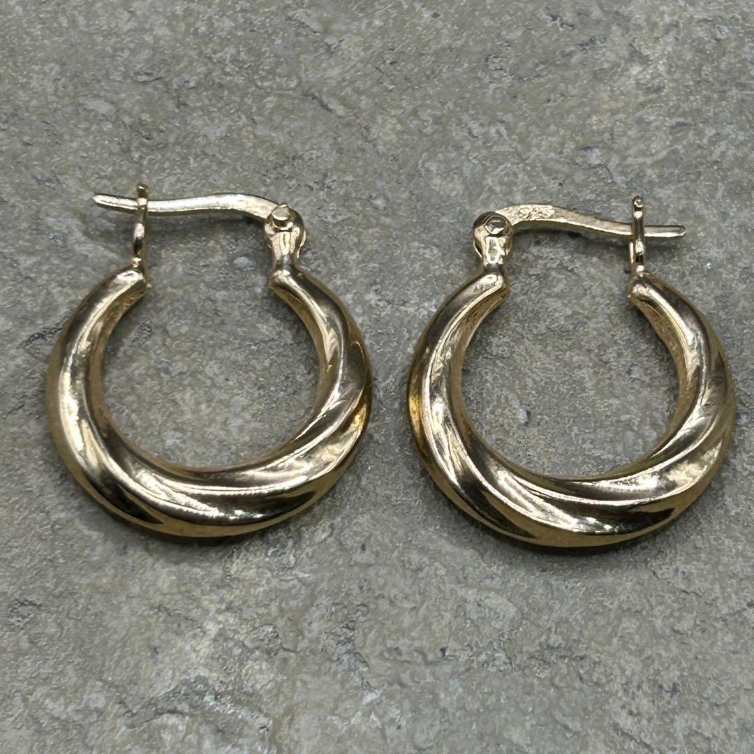 シルバー925 Sterling ゴールドデザインフープピアス/軽研磨仕上げ