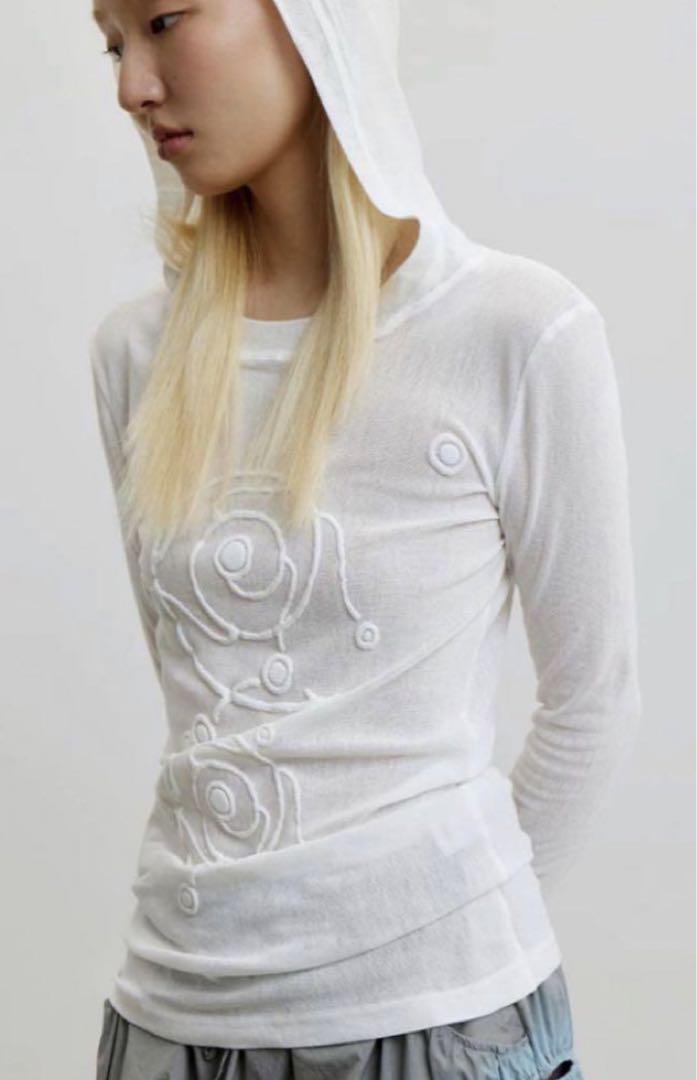 CONP Voetex Slim Sweater ホワイト 透け感 トップス