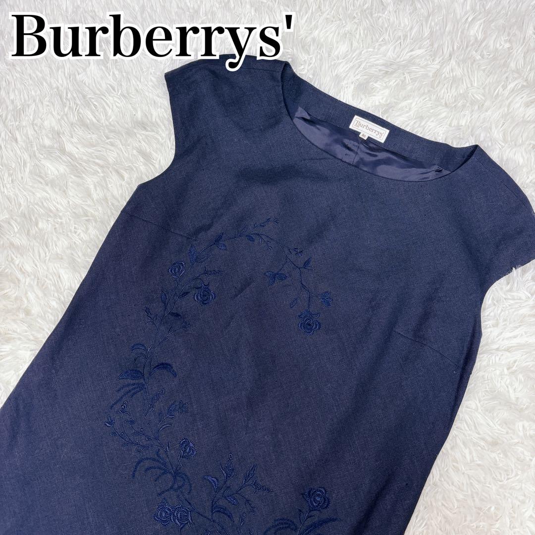 【美品】Burberrys' バーバリー　リネンワンピース　ネイビー　L