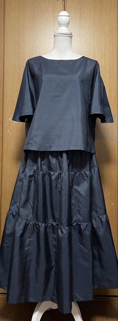 着物リメイク 藍色系 大島のセットアップ フレアー袖トップス