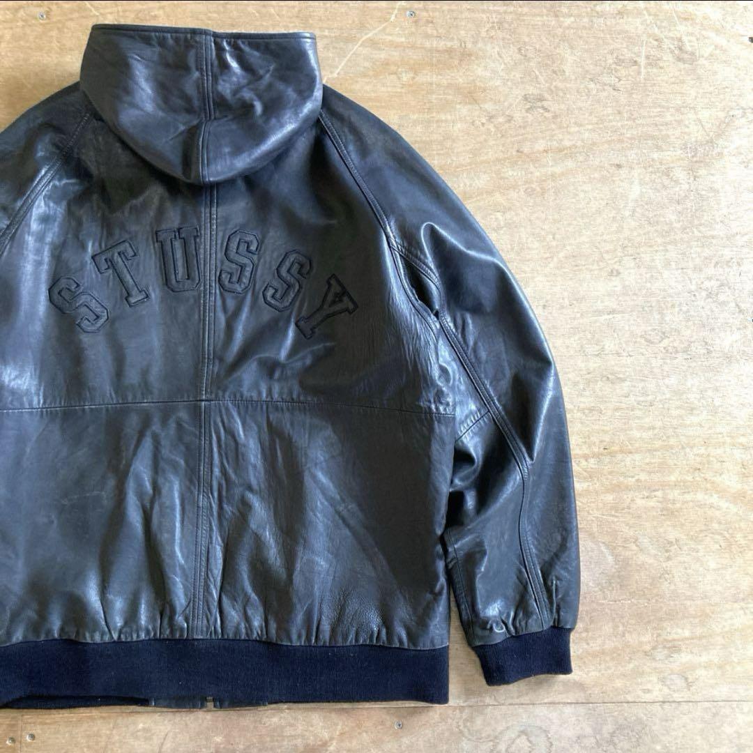 old stussy 90s zip up leather jacket y2k - メルカリ