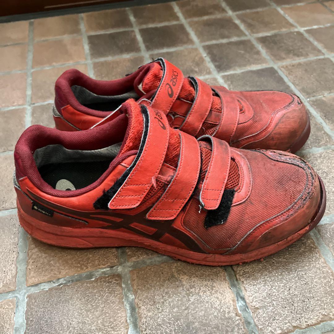asics 赤 ベルクロ式安全靴 asics 安全靴 アシックス ゴアテックス - メルカリ