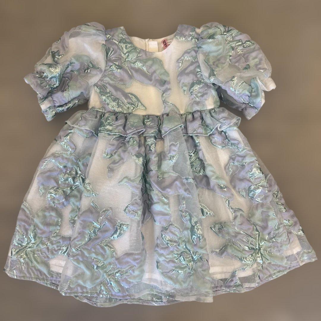 Next 水色 エメラルドグリーン　フリル付きドレス　パフ袖　ほぼ新品　発表会