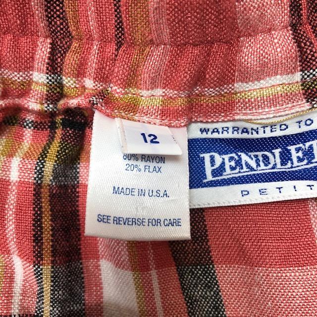 80s～90s USA製 PENDLETON チェック レーヨンリネンスカート 80s～90s USA製 PENDLETON チェック レーヨンリネンスカート