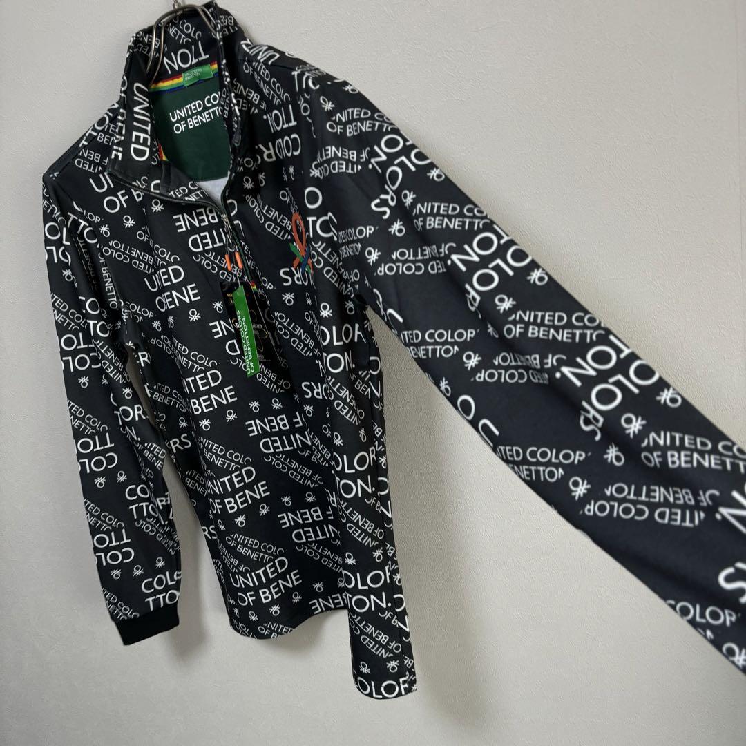 新品 BENETTON ベネトン ロンT shirt ハーフジップゴルフ 黒総柄