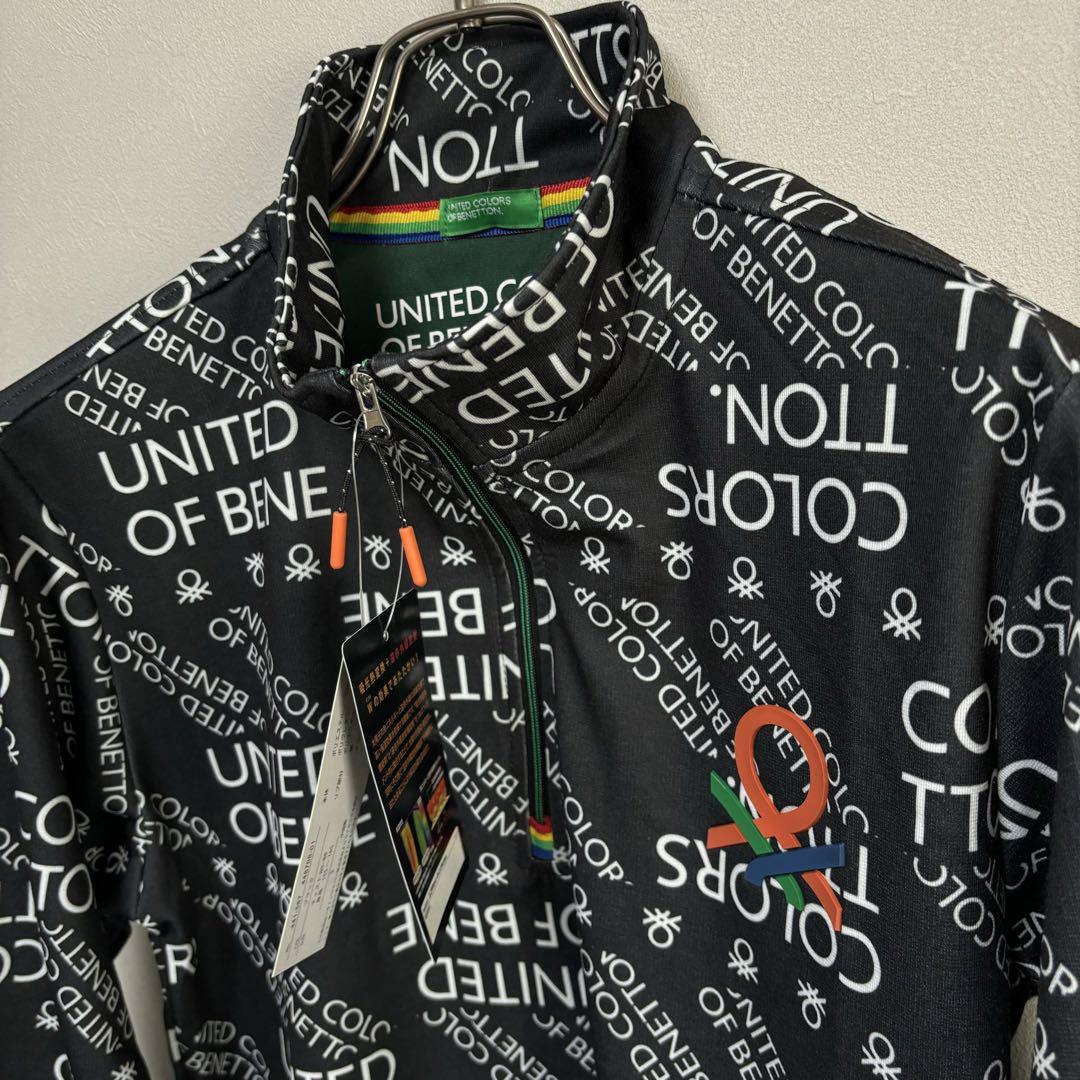 新品 BENETTON ベネトン ロンT shirt ハーフジップゴルフ 黒総柄