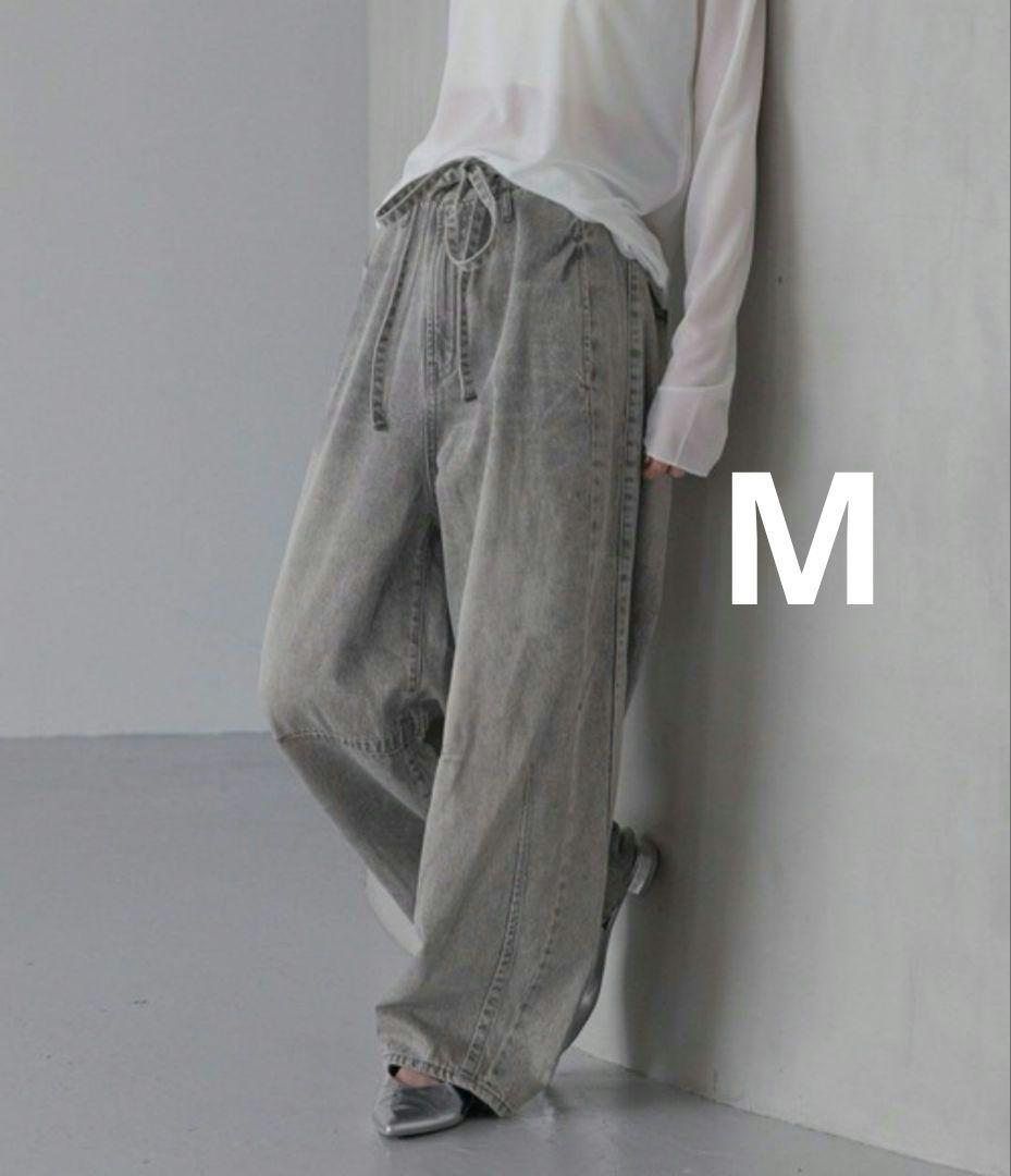 ローリーズファーム イージーバレルデニムパンツ M グレー