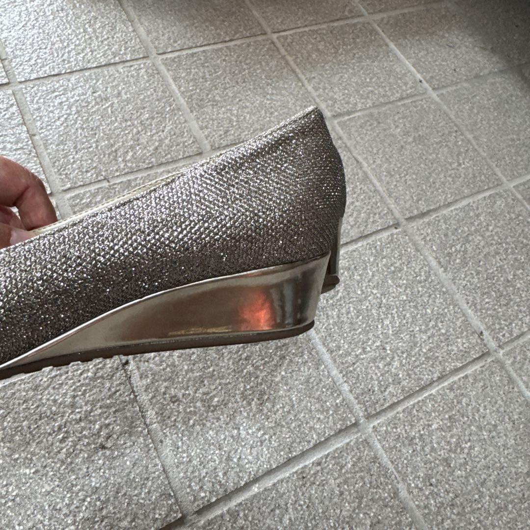 BANDOLINO パンプス 7.5M ラメ オープントゥ ヒール3.5cm