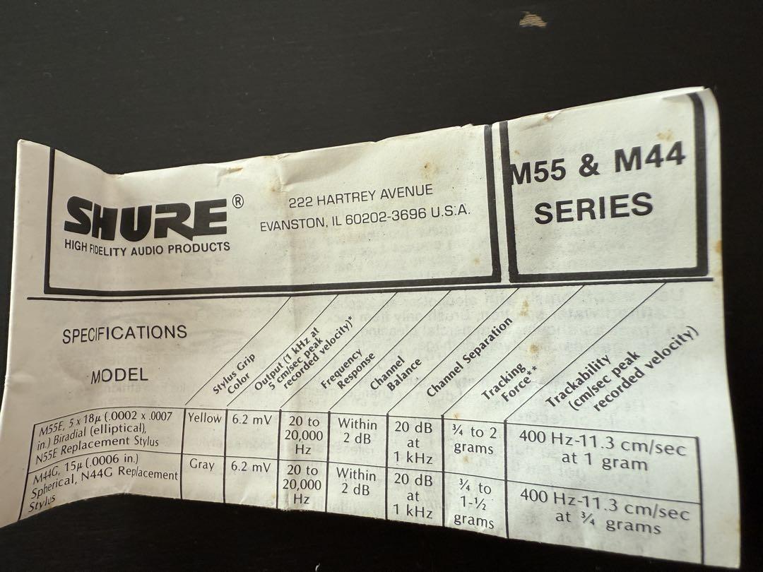 SHURE Stereo Dynetic M44Gレコードカートリッジ