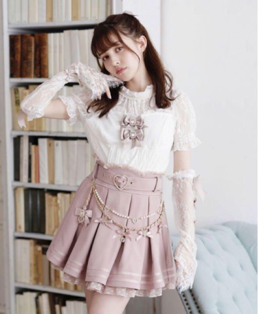 最安値♡完売品♡リズリサ♡リボンアームウォーマーレーストップス ホワイト×ピンク