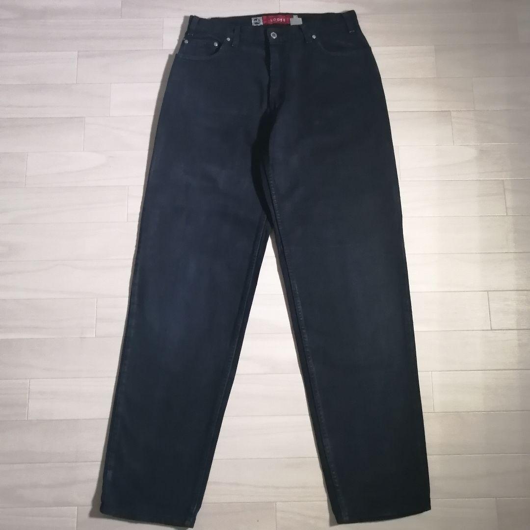 90s USA製リーバイスシルバータブ極太ルーズブラックデニムW34 B2763
