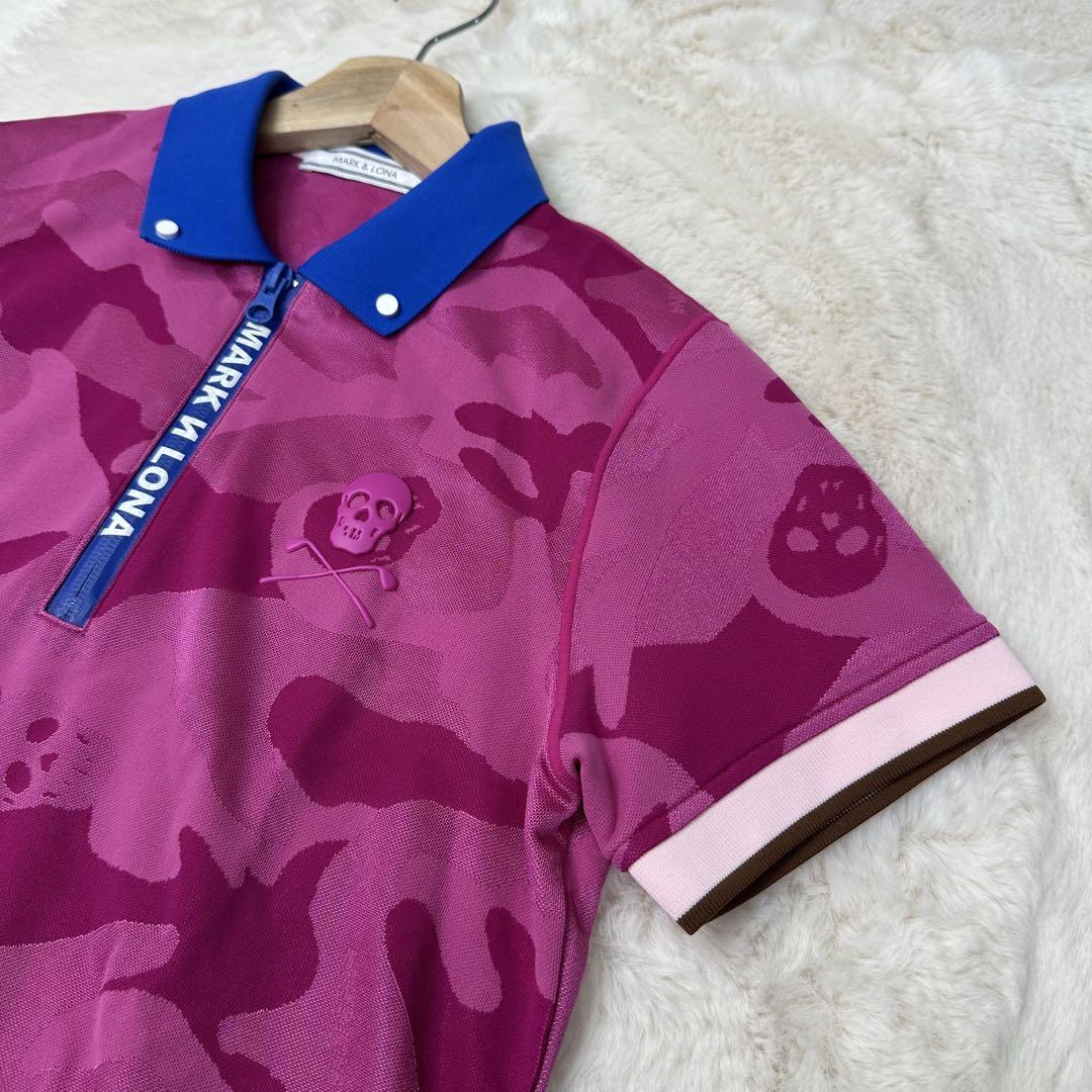 ✨美品✨MARK&LONA 迷彩 ピンク スカル柄 ポロシャツ 38 日本製