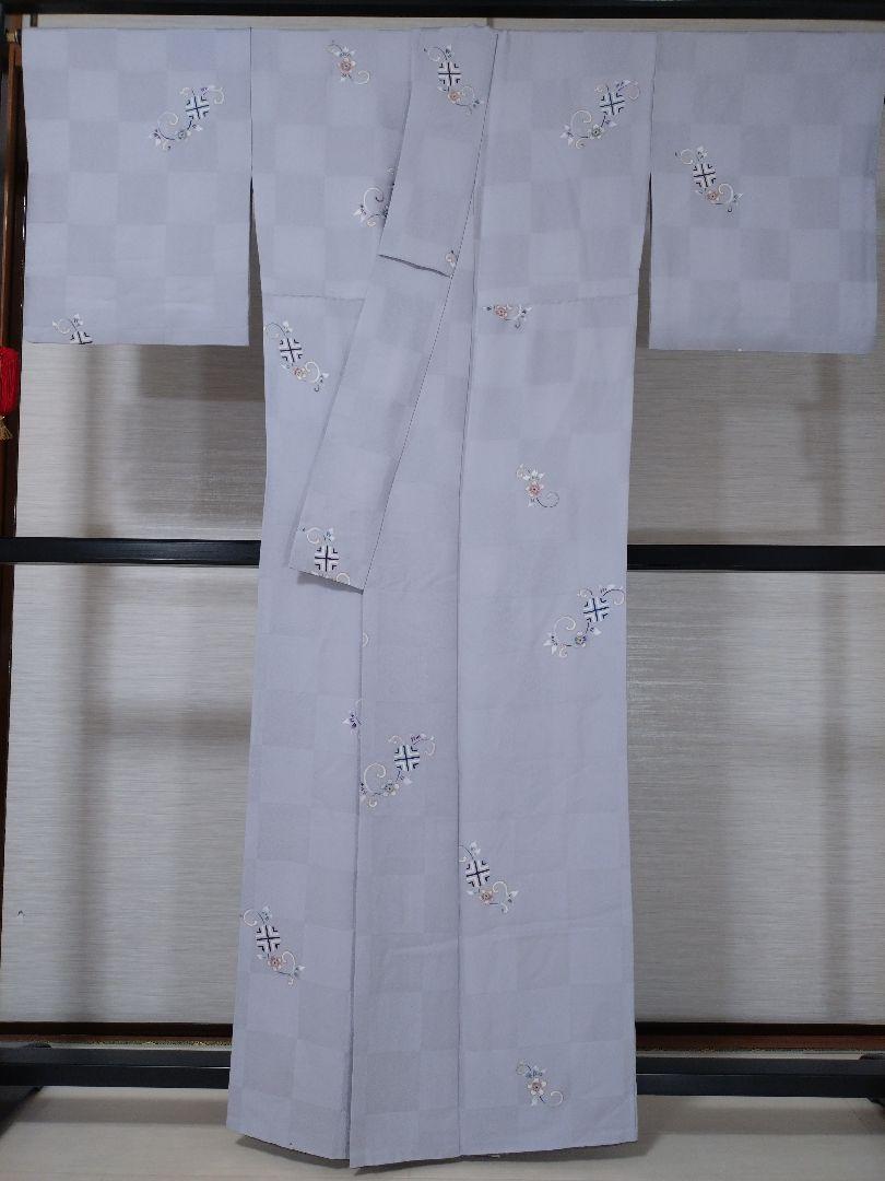 半額 50％OFFの通販 金彩 市松 笹蔓文様 小紋 218R 正絹 似Z 裄長 着物・浴衣