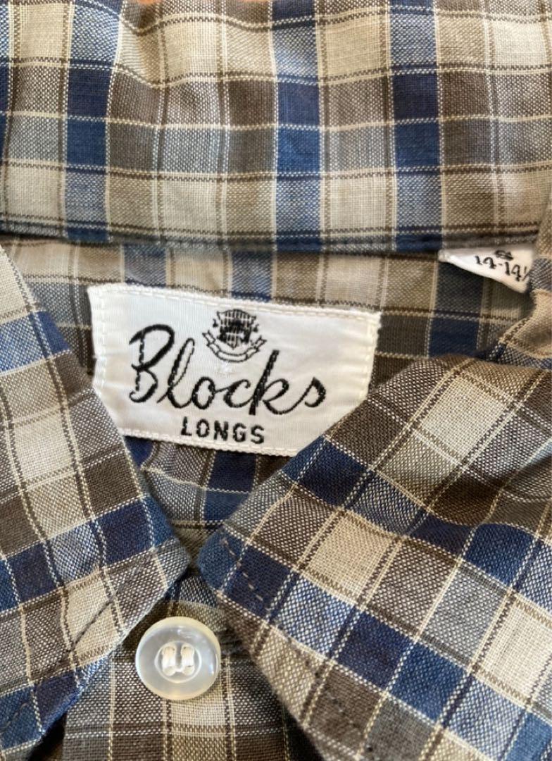 60s BLOCKS ロングシャツ ボタンダウン ヴィンテージ チェック 縦長