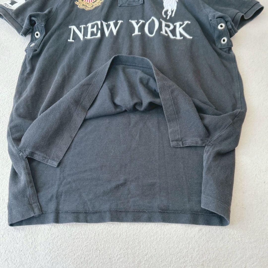 90s ポロ ラルフローレン 刺繍 New York ポロシャツ ブラック