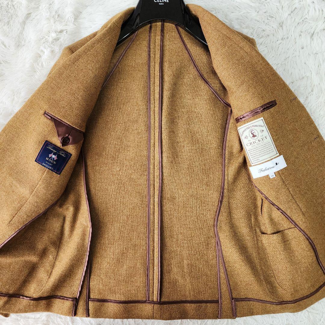 【美品/MOON生地】クリケット テーラードジャケット ヘリンボーン柄 キャメル