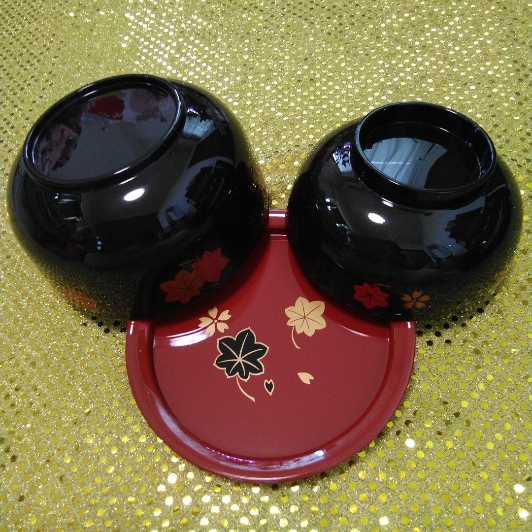 プラスチック素材の蓋付きの楓模様の丼&椀の 5 客のセットです 