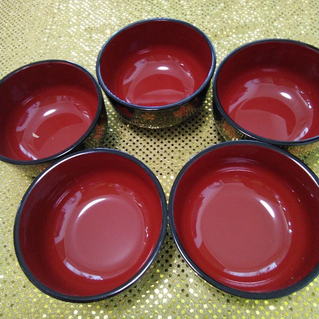 プラスチック素材の蓋付きの楓模様の丼&椀の 5 客のセットです。