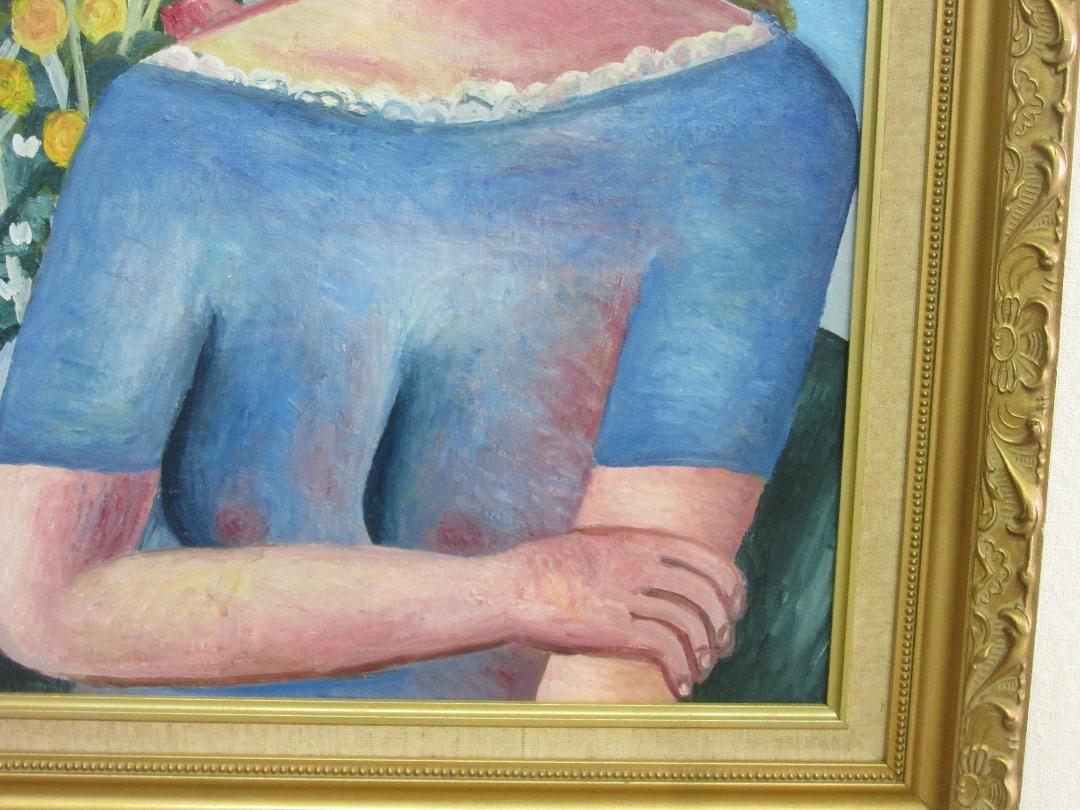 若い女性像・額装済み キャンバスに油彩画（F10号53×45.5cm