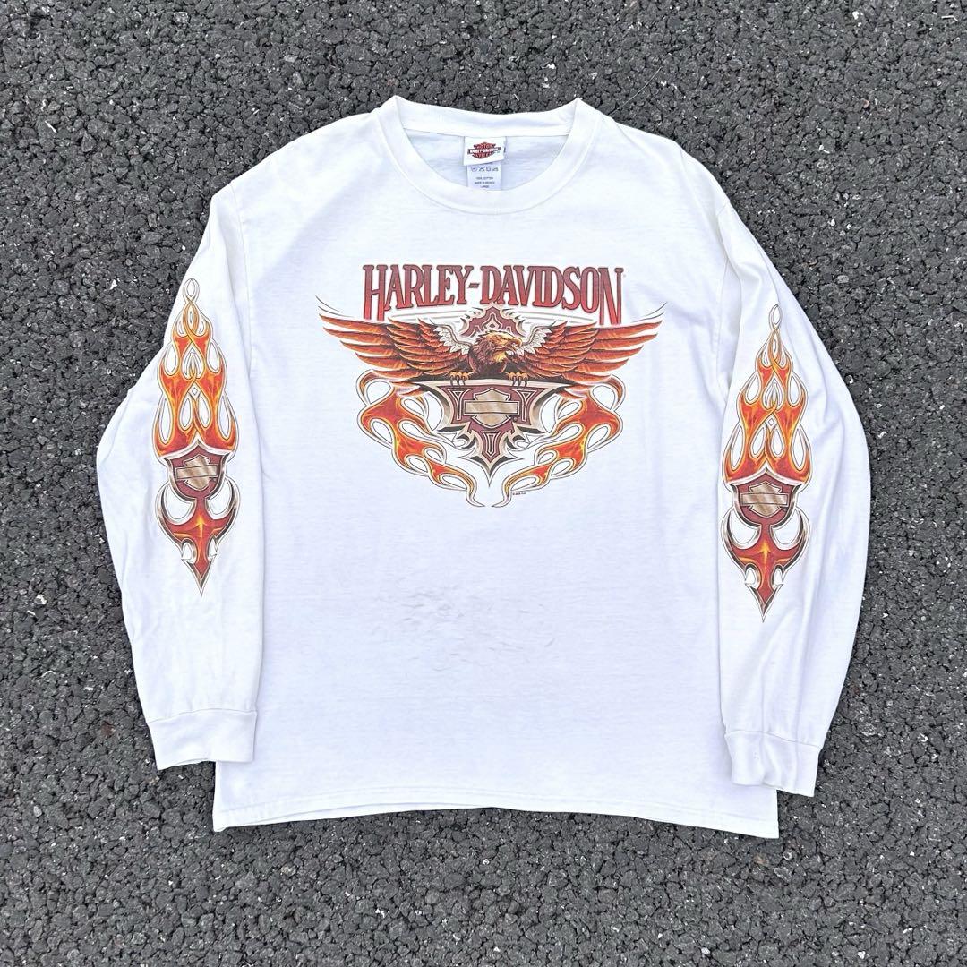 00s HARLEY DAVIDSON ファイヤーパターン プリント ロンT