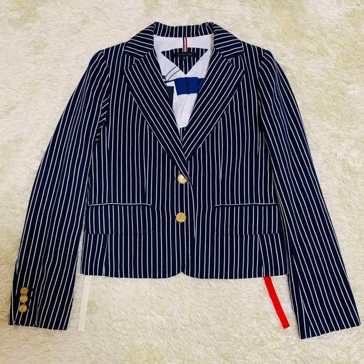 【未使用】トミーヒルフィガー　ジャケット　ストライプ　金ボタン　Mサイズ　濃紺