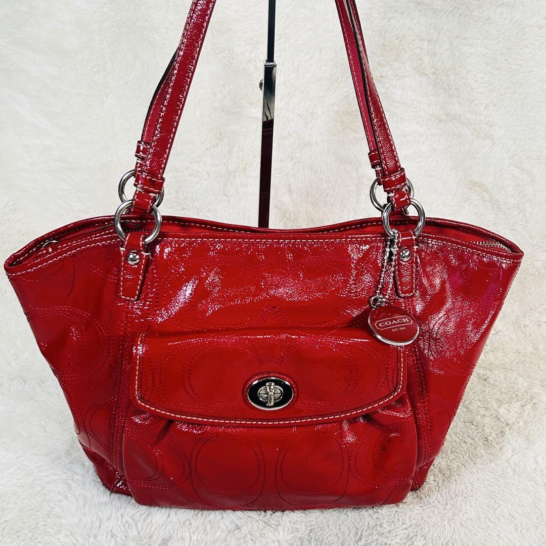 COACH】コーチ パテントレザー ショルダーバッグ 赤