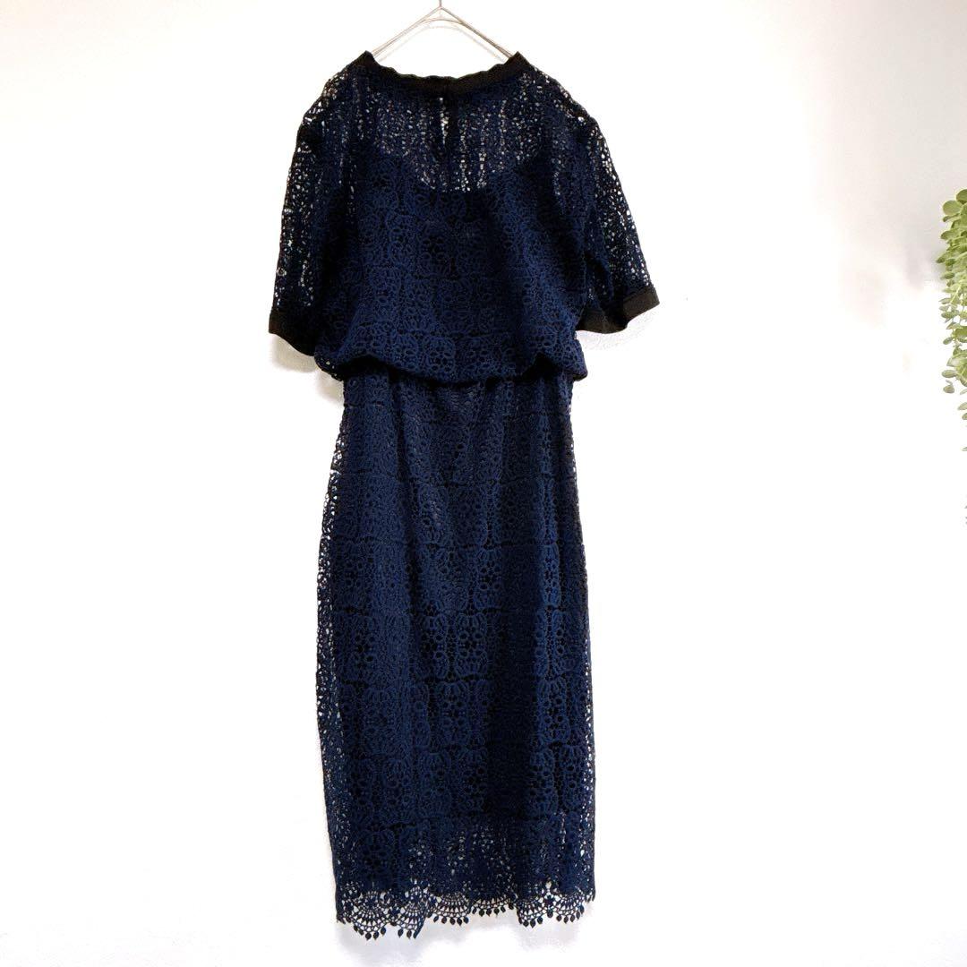 LANVIN COLLECTION レースワンピース 紺 38 日本製フォーマル