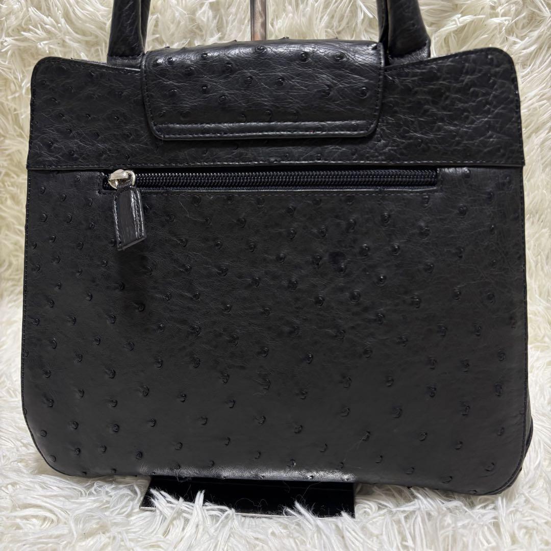 未使用品】JRA認定 オーストリッチハンドバッグ 黒バッグ