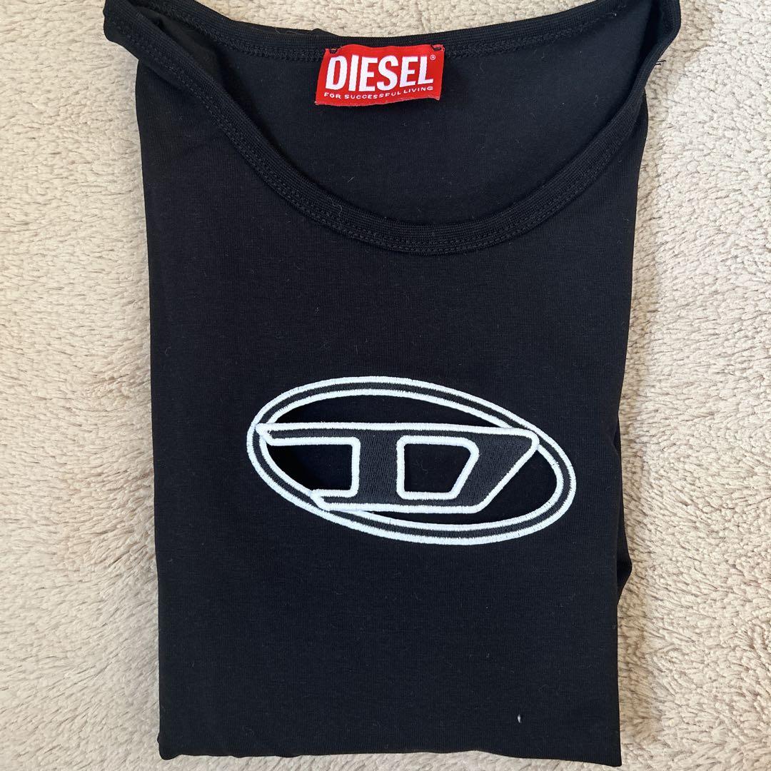 DIESEL ブラック 半袖Tシャツ ロゴ刺繍