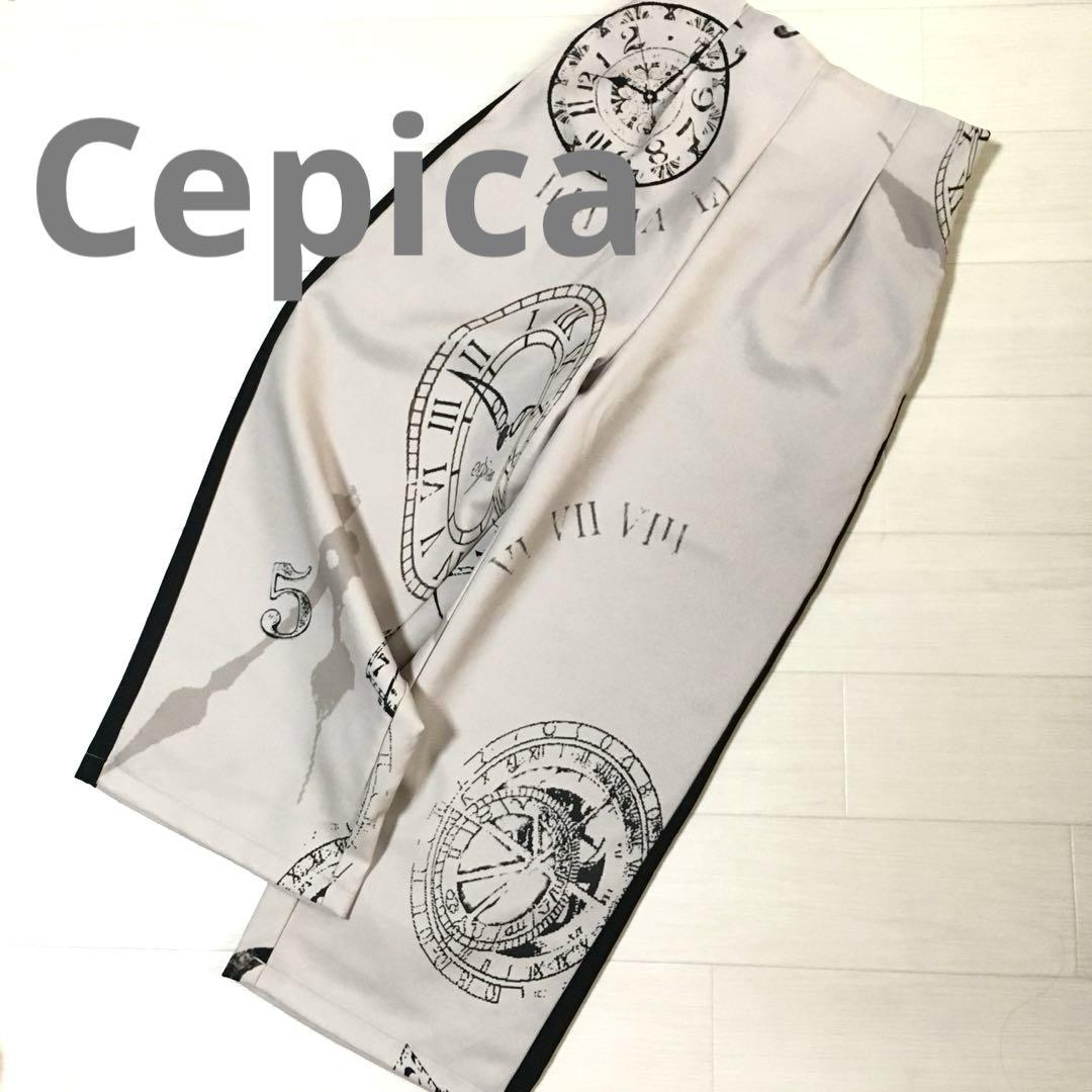 Cepica セピカ　柄　ワイド　パンツ　サイドライン　38