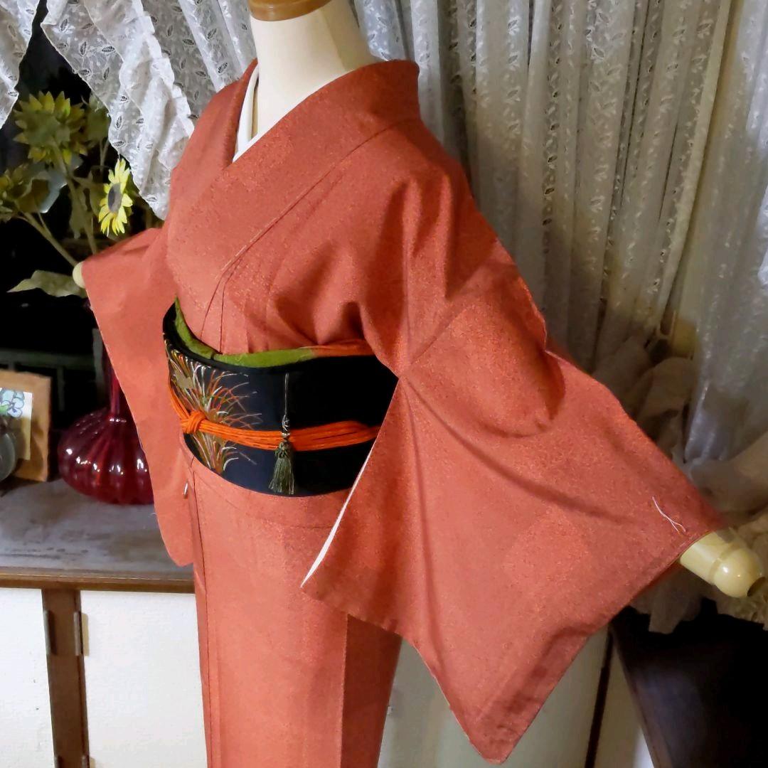 超特価セール開催！！ 猩々緋色の地に染められた細かい絵模様が素敵な正絹小紋 着物・浴衣