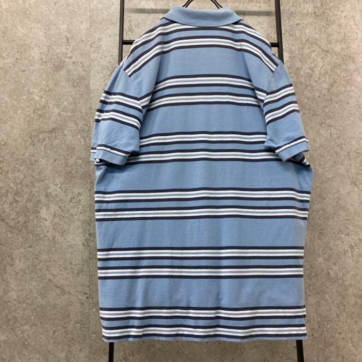 《US古着》ポロラルフローレン 半袖 ポロシャツ ボーダー  ブルー メンズXL