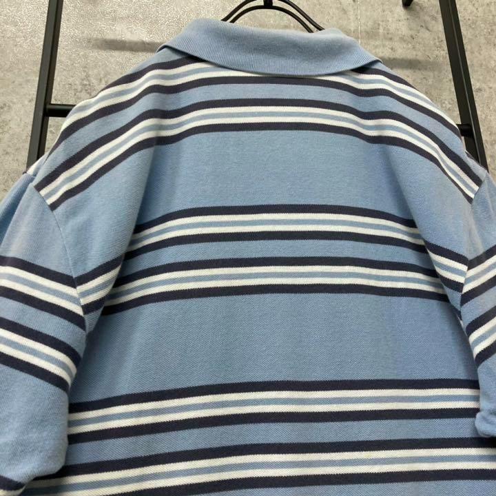 《US古着》ポロラルフローレン 半袖 ポロシャツ ボーダー  ブルー メンズXL