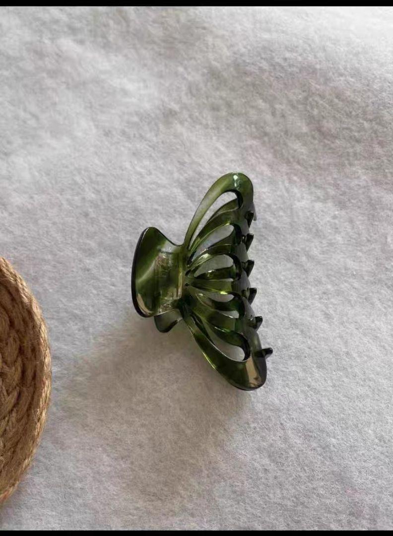 グリーン フラワー型 ヘアクリップ 約7cm