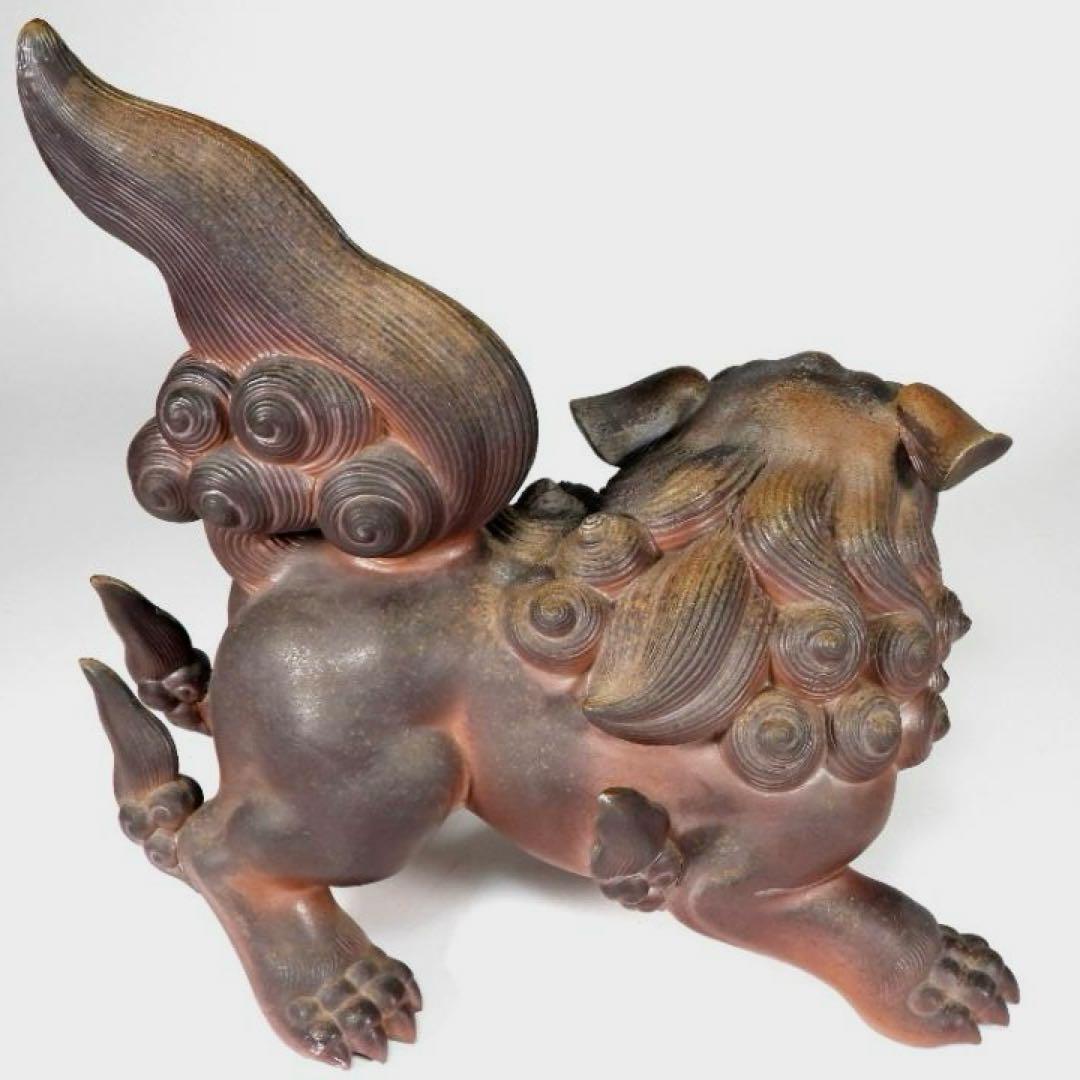 備前焼　香山　獅子置物　高さ約38.5ｃｍ　共箱