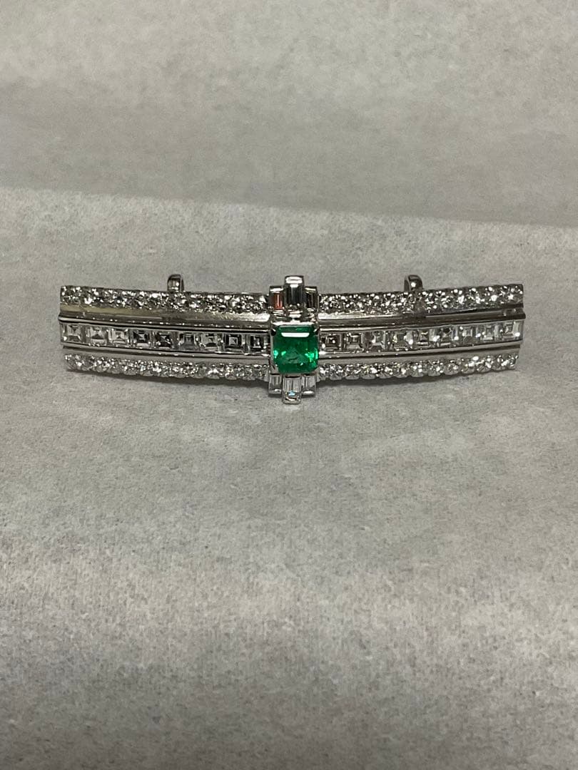 プラチナ・ダイヤ・エメラルド　帯留