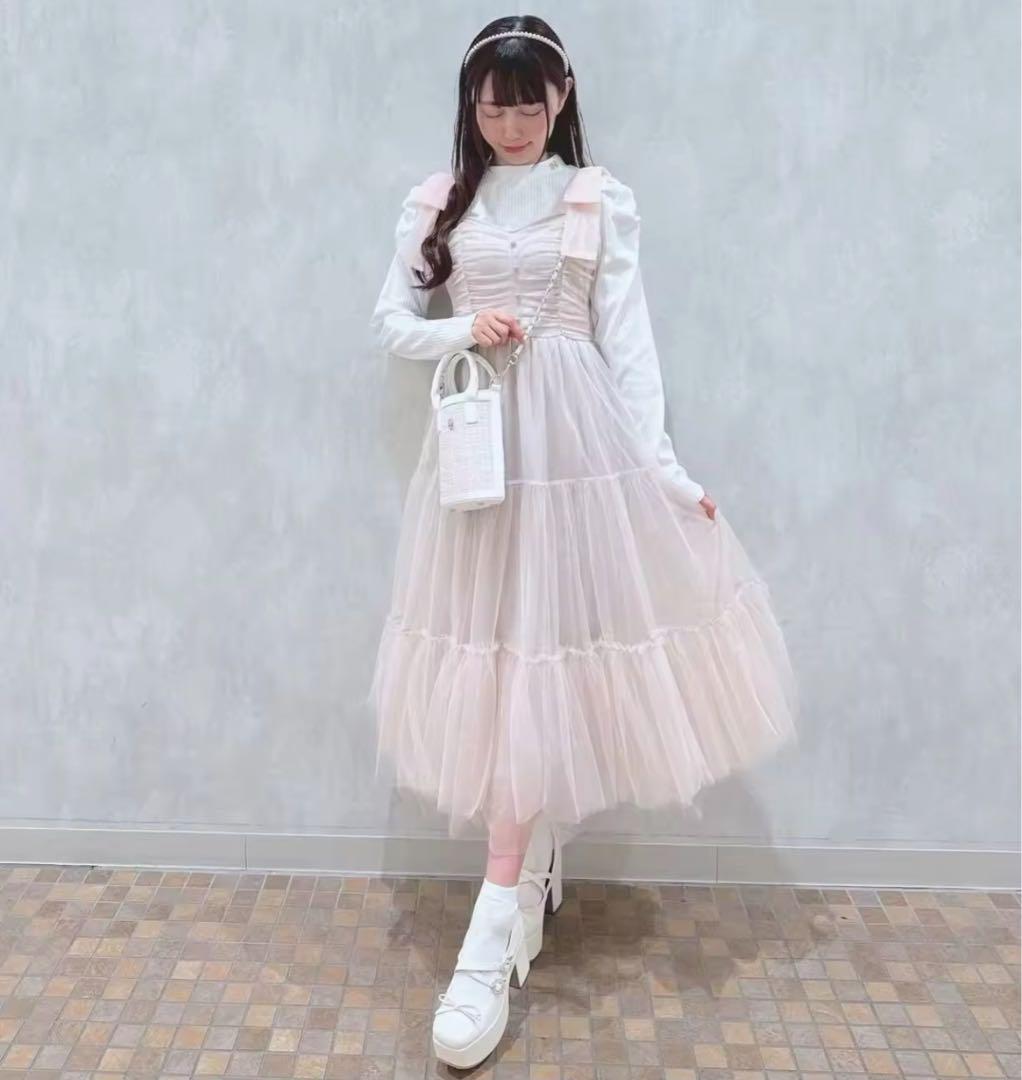 リボンギャザーチュールOP evelyn エブリン オフホワイト リボンギャザーチュールOP evelyn エブリン オフホワイト - メルカリ