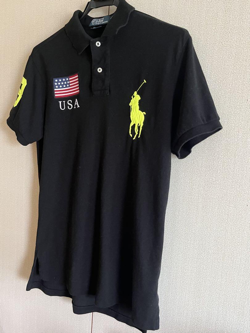 ポロ バイラルフローレン 半袖ポロシャツ USA 国旗 刺繍 ブラック S ポロ バイラルフローレン 半袖ポロシャツ USA 国旗 刺繍